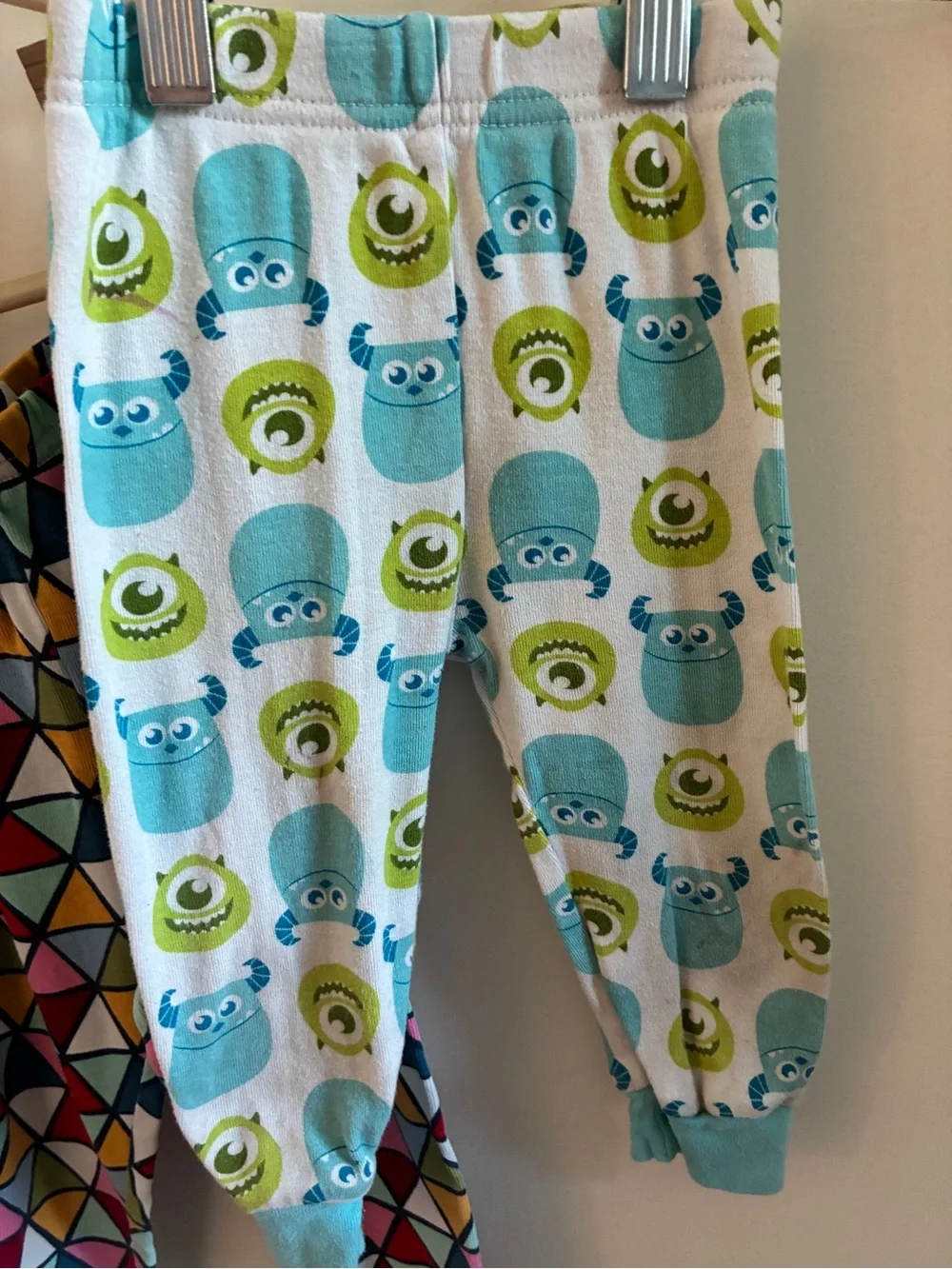 Kids Pajama Bottoms - Yellow Smiley, Multicolor Triangle & Blue Monster Prints
